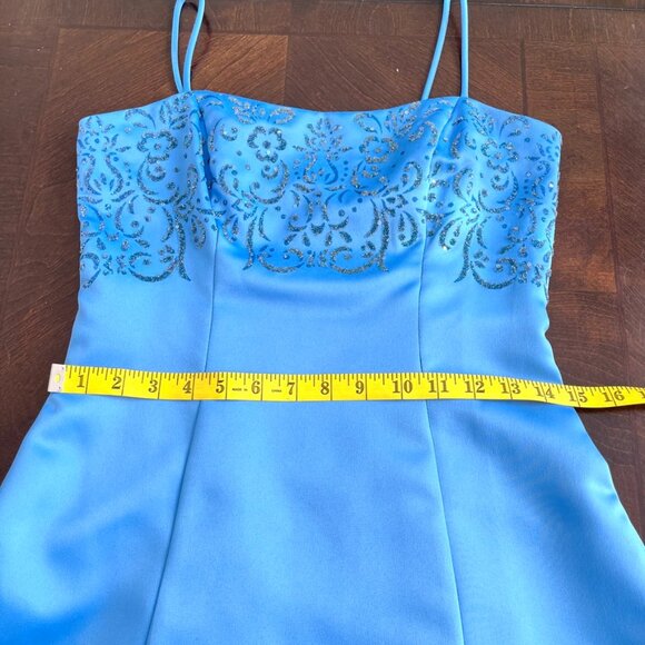 Jump Apparel Vintage 90s Y2K Satin Blue Sequin Glitter Maxi Prom Party Dress S/M - Picture 11 of 12